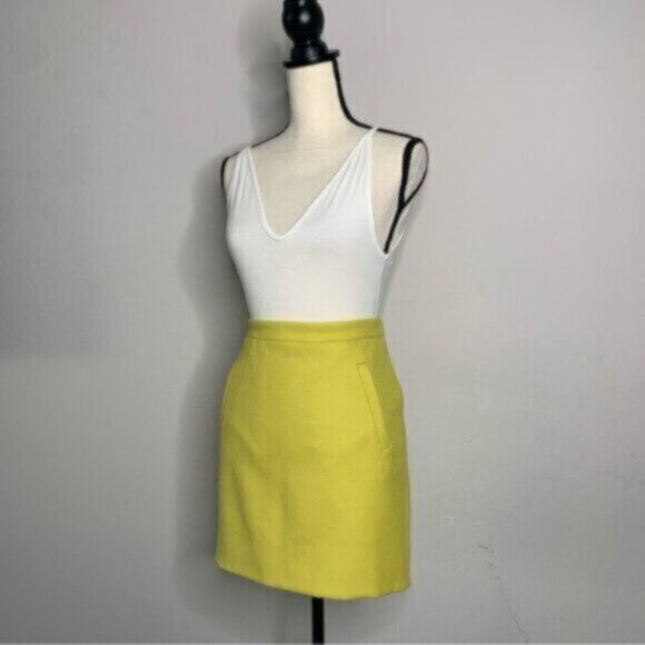 J. Crew Citron Yellow Zip Pocket Wool Mini Pencil Skirt - Picture 5 of 16